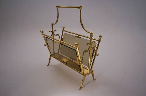 Vintage brass magazine rack, Maison Bagues, 1960`s ca, French